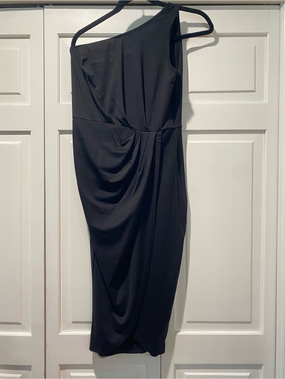 Amazon One-Shoulder Black Draped Cocktail Dress